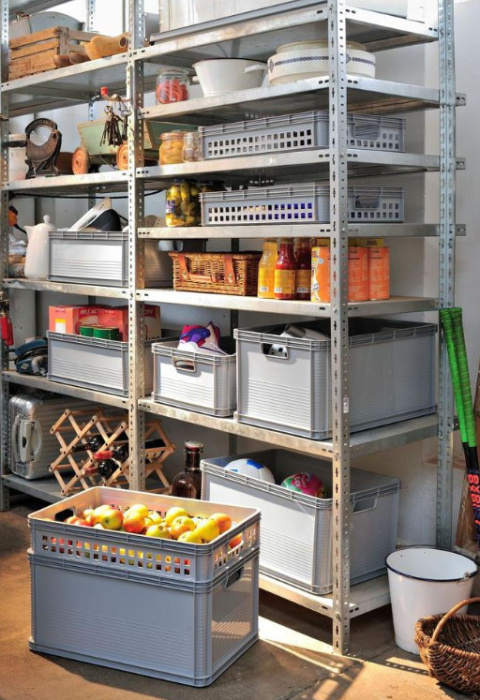 Pojemnik plastikowy 64L skrzynka uchwyty GREY trwała