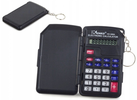 Kalkulator kieszonowy 8 cyfr brelok otwierana przykrywka zasilanie baterie