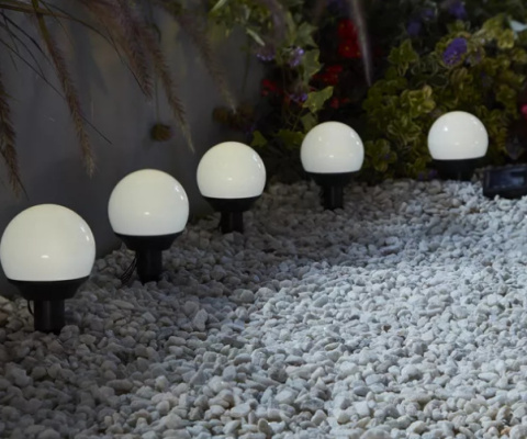 Lampa solarna 5szt kule białe śr 9cm LED IP44 słoneczna