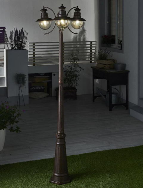 Latarnia IP44 Marie Mae 196cm ogrodowa brąz trójramienna