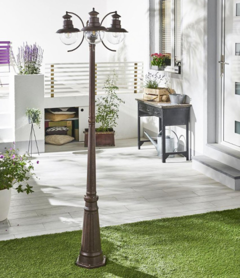 Latarnia IP44 Marie Mae 196cm ogrodowa brąz trójramienna