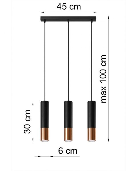 Lampa wisząca LOOPEZ 3L czarny/miedź