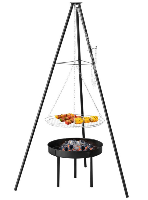 Gril na trójnogu nad ognisko 150cm ruszt 43cm szczotka