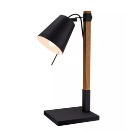 LED Lampa biurkowa LINDA E27 48cm czarna drewno regulowana