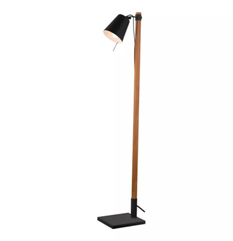 LED Lampa podłogowa LINDA E27 127cm czarna drewno regulowana