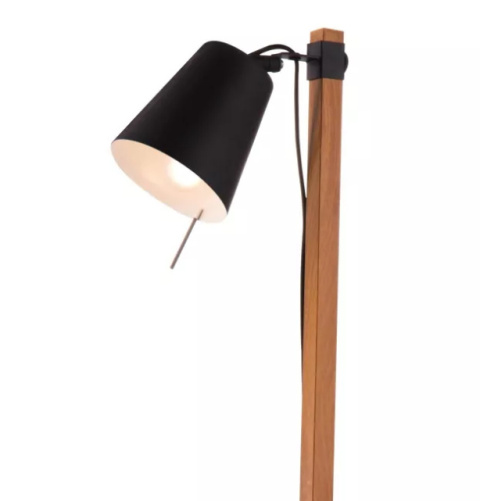 LED Lampa podłogowa LINDA E27 127cm czarna drewno regulowana
