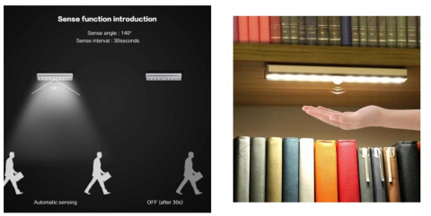 LED Lampka magnes LED 3m czujka ruchu baterie 3xAAA 8 diód zwy