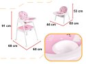 Krzesełko do karmienia stoliczek stolik krzesło 3w1 różowy wysoka jakość wykonania
