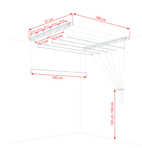 Suszarka sufitowa łazienka balkon 6prętów 190cm biała