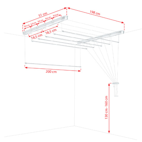 Suszarka sufitowa łazienka balkon 6prętów 200cm biała