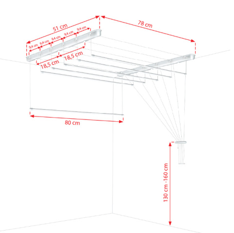 Suszarka sufitowa  łazienka balkon  6prętów 80cm biała