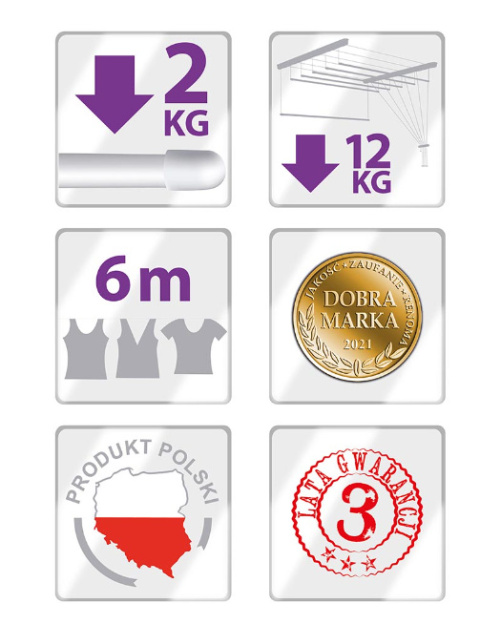 Suszarka sufitowa  łazienka balkon  6prętów 80cm biała