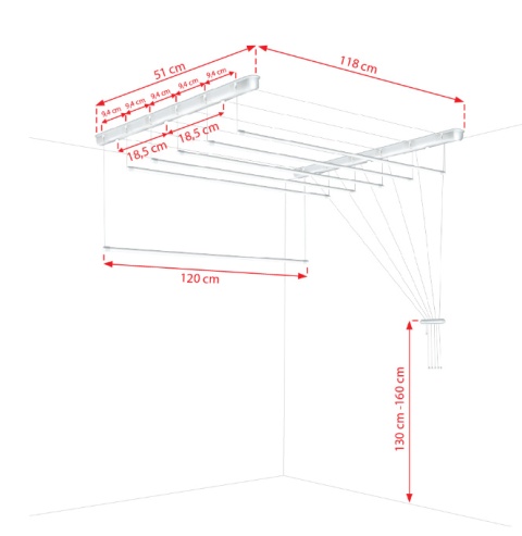 Suszarka sufitowa  łazienka balkon  6prętów 120cm biała