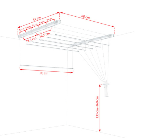 Suszarka sufitowa  łazienka balkon  6prętów 90cm biała