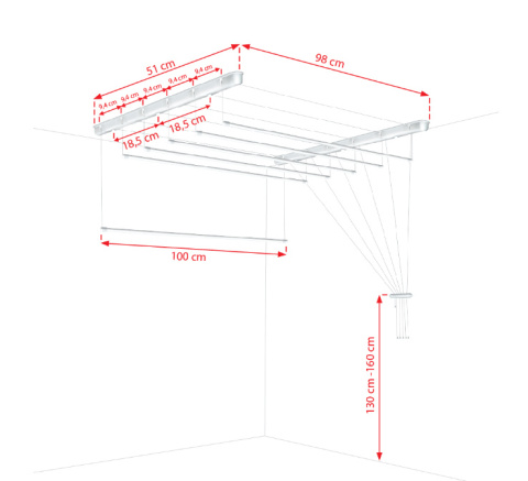 Suszarka sufitowa łazienka balkon 6prętów 100cm czarna
