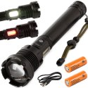 Latarka LED 29cm taktyczna 1000m IPX5 ALU AKU USB-C