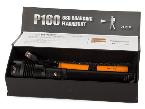 Latarka LED 29cm taktyczna 1000m IPX5 ALU AKU USB-C