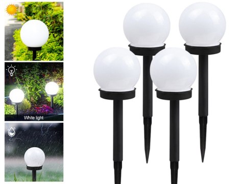 Słoneczne lampki LED 4x lampa solarna ogrodowa kula biała wbijana 10 cm
