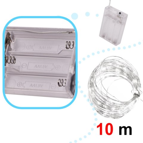 LAMPKI LED DEKORACYJNE - 100 ŻARÓWEK NA 10 METRACH W ZIMNYM BIAŁYM ŚWIETLE