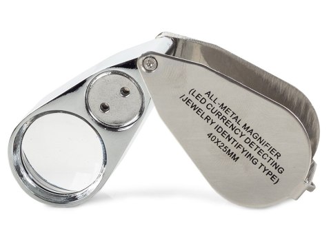 Lupa tester UV składana 2 LED aluminium 40x pudełeczko precyzja