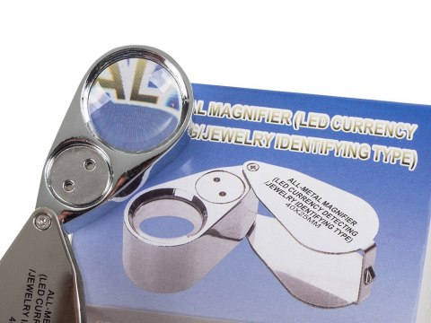 Lupa tester UV składana 2 LED aluminium 40x pudełeczko precyzja