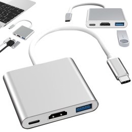 Przejściówka adapter 3w1 hub  USB -c  USB  3.0 HDmi 4K przesył danych ładowanie