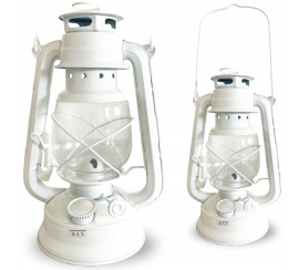 Lampion latarenka nafta olej 24cm biały metal zabezpiecz brak prądu