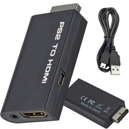 Nowoczesny adapter PS2 na HDMI z dźwiękiem i USB/5V, czarny