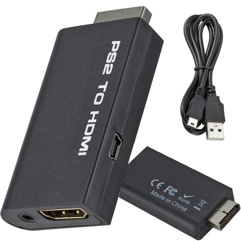 Nowoczesny adapter PS2 na HDMI z dźwiękiem i USB/5V, czarny