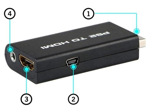 Nowoczesny adapter PS2 na HDMI z dźwiękiem i USB/5V, czarny