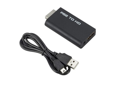 Nowoczesny adapter PS2 na HDMI z dźwiękiem i USB/5V, czarny