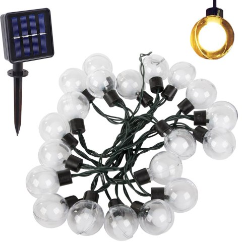 Słoneczna Girlanda ogrodowa 380cm lampki 20 LED ciepłe 3cm bańka