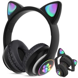 Słuchawki bezprzewodowe bluetooth radio fm mp3 kocie uszy podświetlenie LED