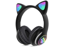 Słuchawki bezprzewodowe bluetooth radio fm mp3 kocie uszy podświetlenie LED