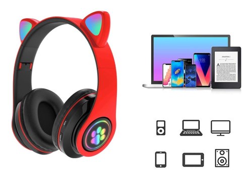 Słuchawki bezprzewodowe bluetooth radio fm mp3 kocie uszy podświetlenie LED