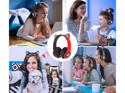 Słuchawki bezprzewodowe bluetooth radio fm mp3 kocie uszy podświetlenie LED
