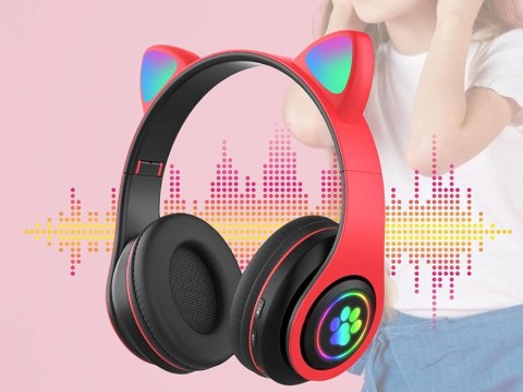 Słuchawki bezprzewodowe bluetooth radio fm mp3 kocie uszy podświetlenie LED