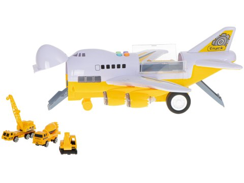 Transporter samolot + 6 aut pojazdy budowlane bok/przód wysoka  