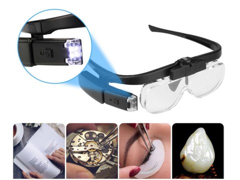 Okulary powiększające podświetlenie LED lupa 4,5x wysoka