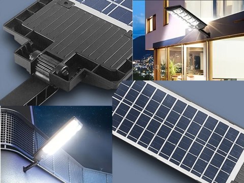 Lampa solarna LED czujnik ruchu zmierzchu pilot latarnia nocna uliczna