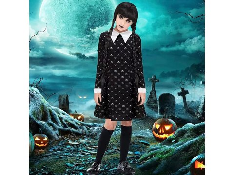 Sukienka idealna na Halloween dla małej elegantek, w stylu gotyckim i z nutą mrocznego czaru.