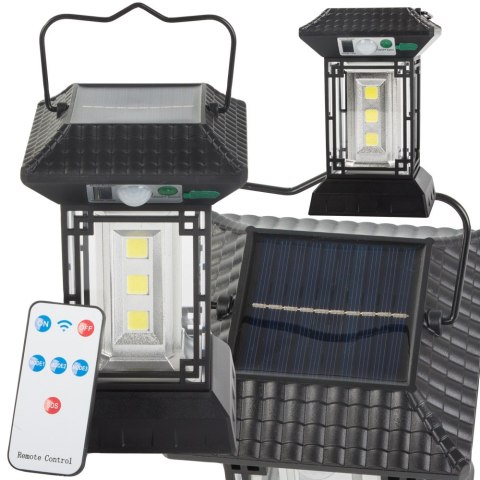 Wielofunkcyjna lampa solarna z czujnikiem zmierzchu i pilotem, 60 LED COB