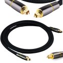 Nowoczesny kabel audio Toslink 2m z pozłacanymi końcówkami i nylonowym oplotem