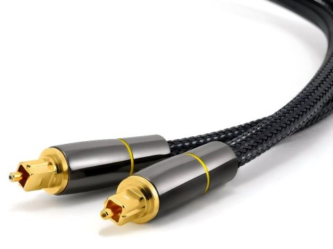 Nowoczesny kabel audio Toslink 2m z pozłacanymi końcówkami i nylonowym oplotem