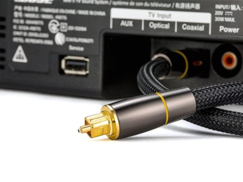 Nowoczesny kabel audio Toslink 2m z pozłacanymi końcówkami i nylonowym oplotem