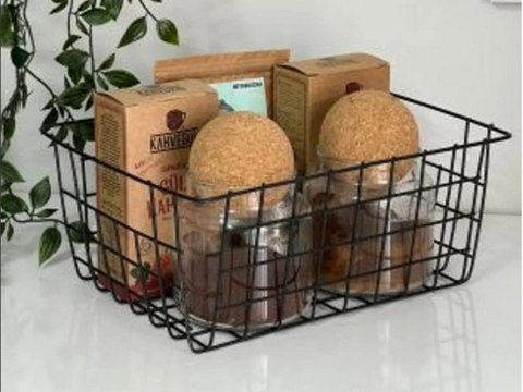 Kosz koszyk organizer metalowy druciany loft do kuchni na owoce czarny duży