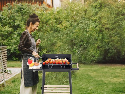 Grill ogrodowy duży węglowy bbq regulowany ruszt półki koła przenośny