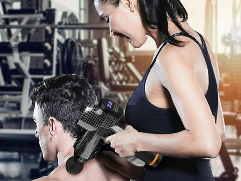 Pistolet do masażu masażer do ciała LCD mocny bezprzewodowy zestaw walizka
