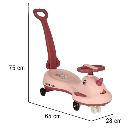 Nowoczesny jeździk z rączką LED Swing FIX - różowy skuter dla dzieci