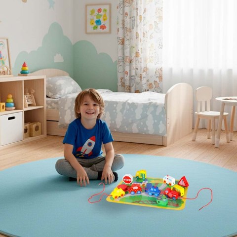 Kreatywne Klocki Drewniane do Nawlekania z Planszą